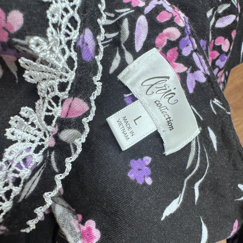 ARIA Nightgown 100% Cotton Sleeveless Black Floral sz L Cottagecore Boho Summer - Picture 5 of 6